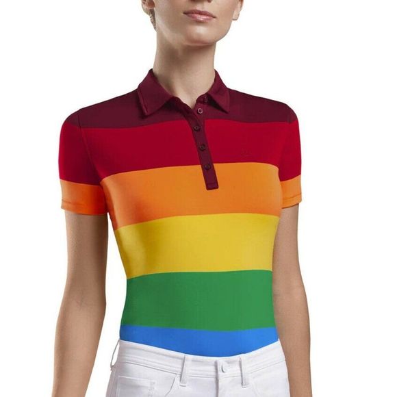 G/Fore Womens Rainbow Stripe Polo Top L XL Golf Shirt GFore - Picture 2 of 2